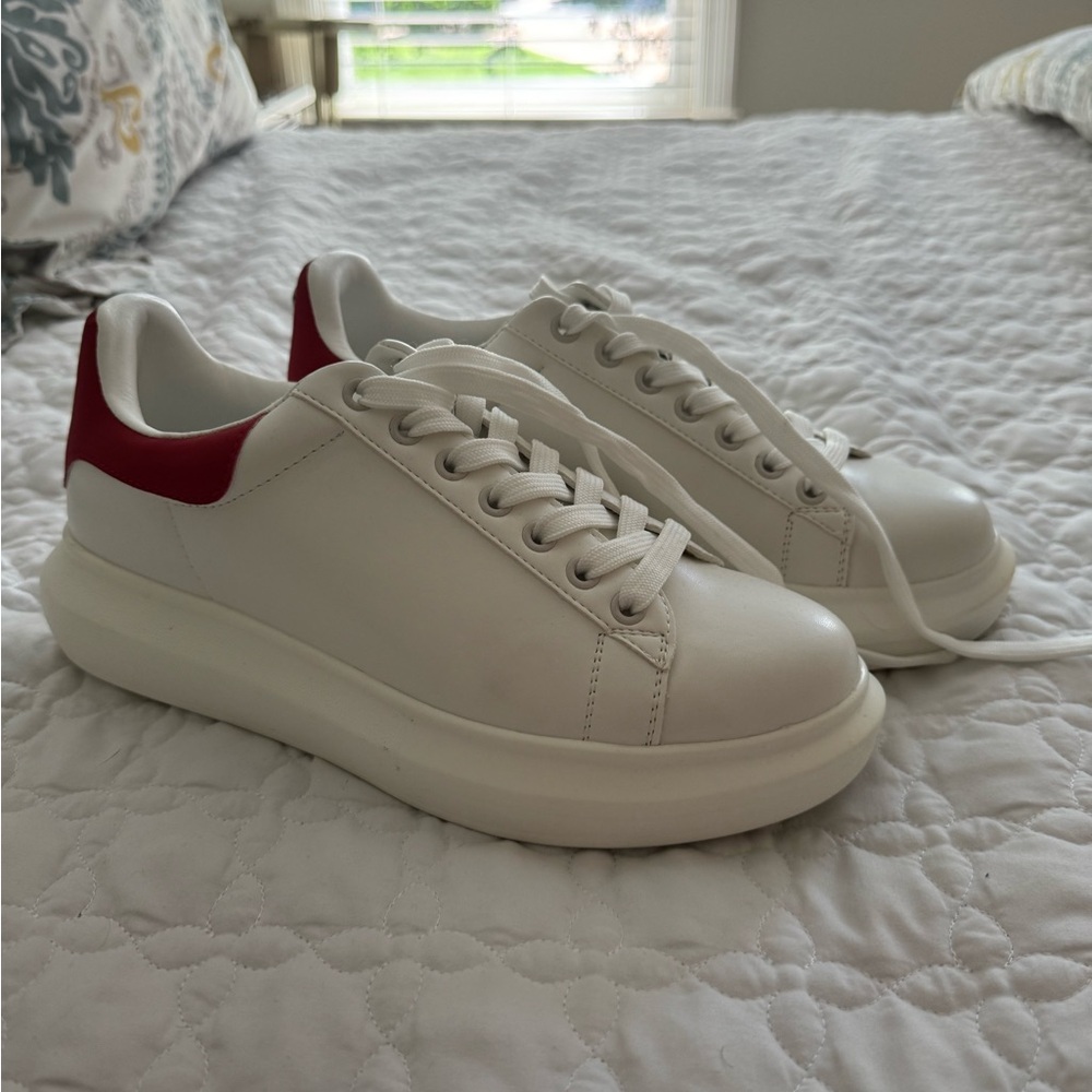 Steve Madden White and Red Chunky Platform Sneakers